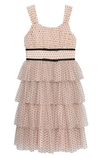 Speechless Kids' Dot Flocked Tiered Dress In Brown