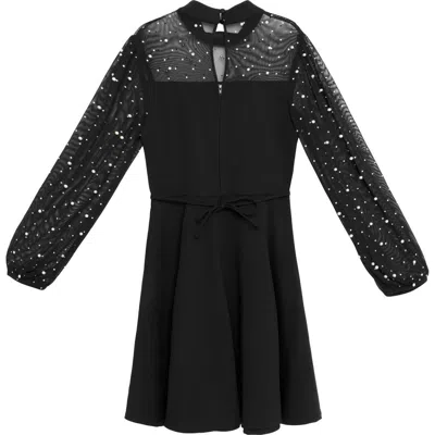 Speechless Kids' Faux Pearl & Rhinestone Sheer Sleeve Dress In Black