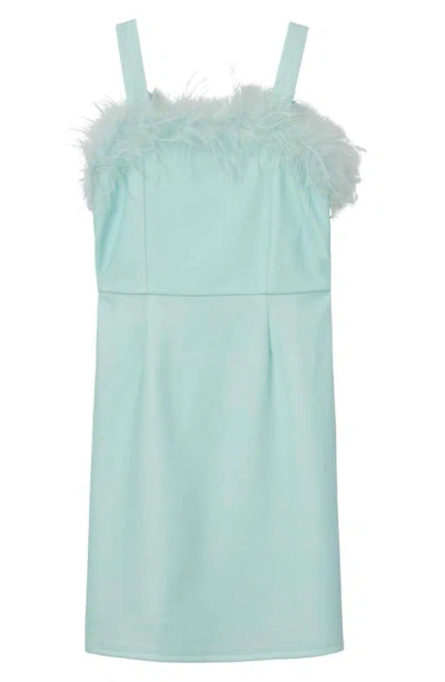 Speechless Kids' Feather Trim Crepe Dress In Mint Jm