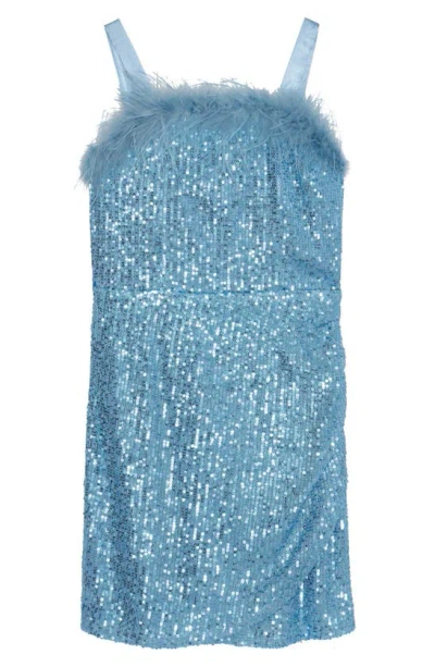 Speechless Kids' Feather Trim Sequin Dress In Periwinkle