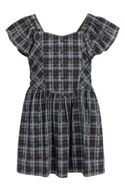 Speechless Kids' Flocked Plaid Drop Waist Dress In Blue