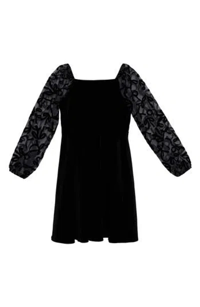 Speechless Kids' Flocked Sleeve Velvet Skater Dress In Black