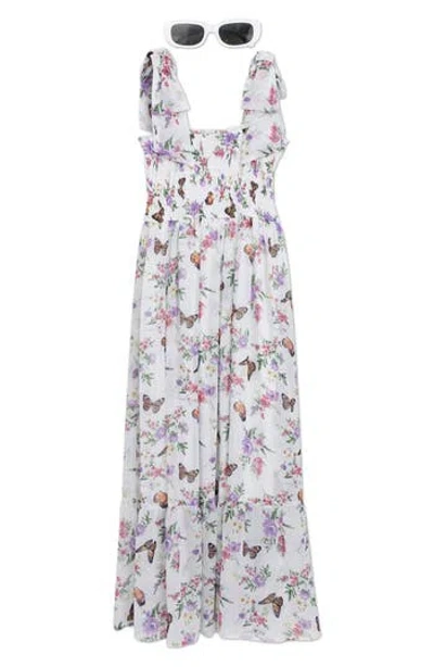 Speechless Kids' Floral Bow Shoulder Maxi Dress & Sunglasses Set In Multi