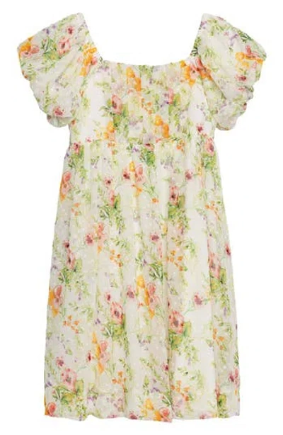 Speechless Kids' Floral Dot Chiffon Puff Sleeve Dress In Ivory Floral