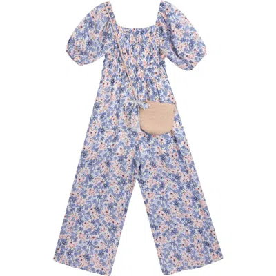 Speechless Kids' Floral Jumpsuit & Purse Set In Purple