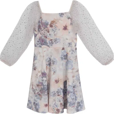 Speechless Kids' Floral Long Sleeve Scuba Dress In Gray