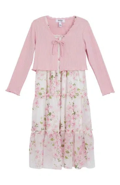 Speechless Kids' Floral Maxi Dress & Cardigan Set In Multi