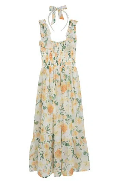 Speechless Kids' Floral Smocked Maxi Dress & Bow Headband Set In Yellow