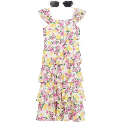 Speechless Kids' Floral Tiered Maxi Dress & Sunglasses Set In Multi