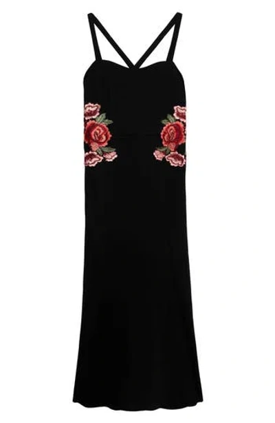 Speechless Kids' Flower Appliqué Scuba Crepe Dress In Black
