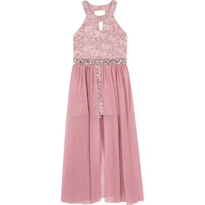 Speechless Kids' Glitter Lace Walk Thru Romper In Mauve