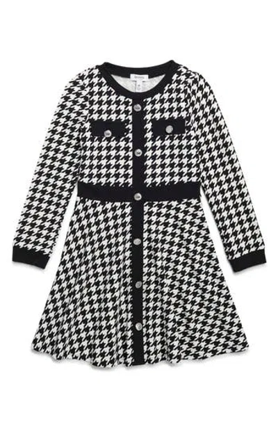 Speechless Kids' Houndstooth Long Sleeve Dress In Black/ivory Jm