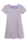 Speechless Kids' Imitation Pearl Trim Boucle Dress In Lilac/ Ivory