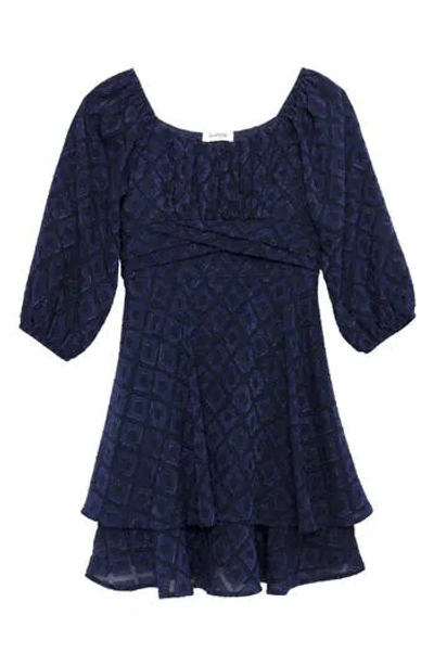 Speechless Kids' Jacquard Chiffon Dress In Navy