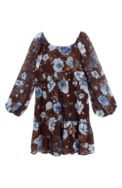 Speechless Kids' Long Sleeve Chiffon Babydoll Dress In Brown