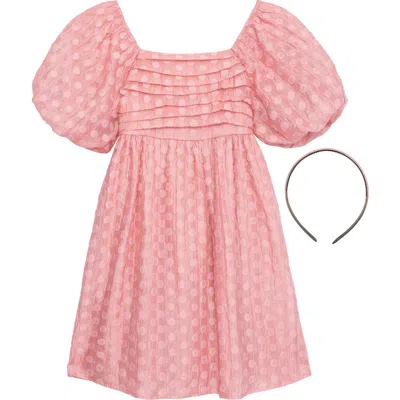 Speechless Kids' Puff Sleeve Dress With Headband In Rose