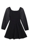 Speechless Kids' Rhinestone Mesh Long Sleeve Crepe Dress In Black Jm