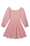 Speechless Kids' Rhinestone Mesh Long Sleeve Crepe Dress In Mauve Jm