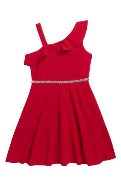 Speechless Kids' Ruffle Shoulder Dress With Jeweled Belt In Red