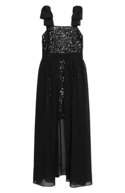 Speechless Kids' Sequin Bow Shoulder Dress In Black