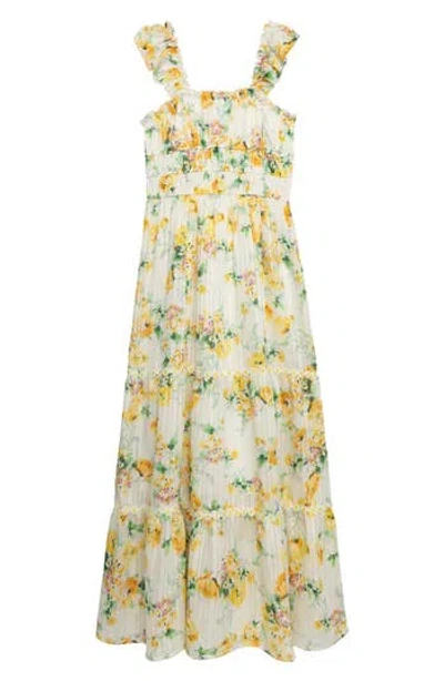 Speechless Kids' Shadow Stripe Daisy Maxi Dress In White/yellow