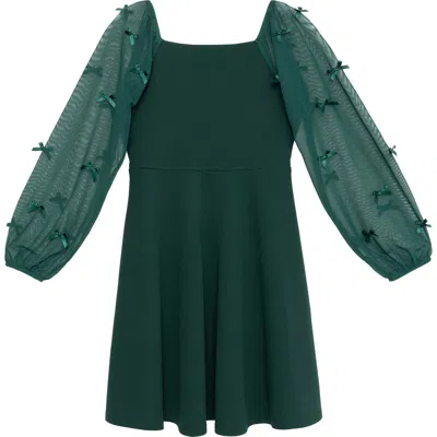 Speechless Kids' Sheer Bow Sleeve Scuba Party Dress In Green