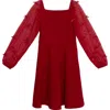 Speechless Kids' Sheer Bow Sleeve Scuba Party Dress In Red