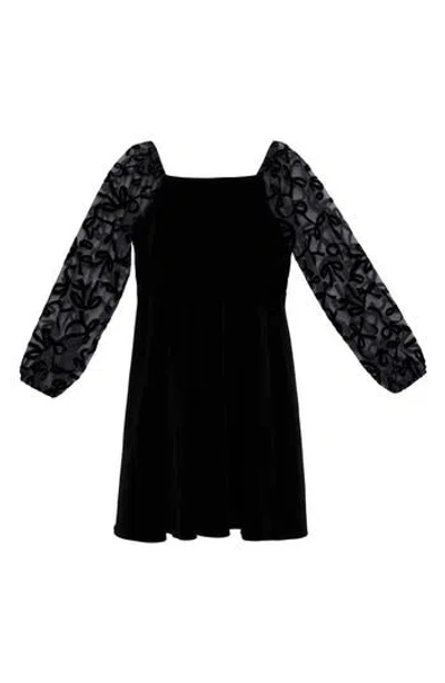 Speechless Kids' Sheer Bow Sleeve Velvet Party Dress In Black