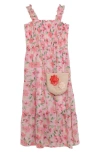 Speechless Kids' Sleeveless Chiffon Maxi Dress With Crossbody Bag In Blush/ Coral