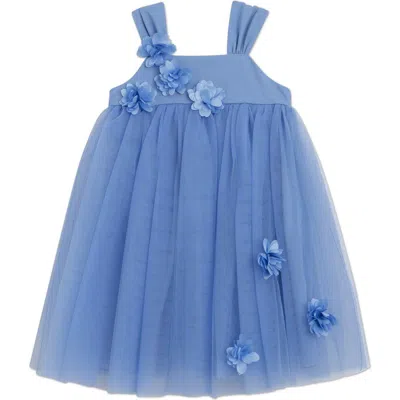 Speechless Kids' Sleeveless Floral Appliqué Tulle Dress In Blue