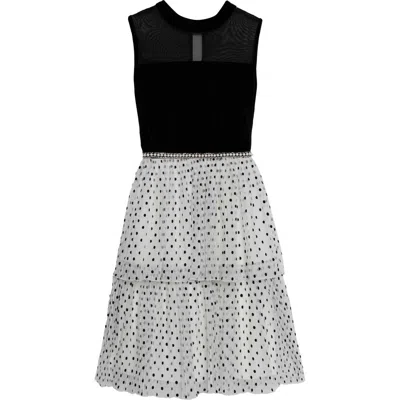 Speechless Kids' Velvet Polka Dot Tiered Dress In Ivory/black