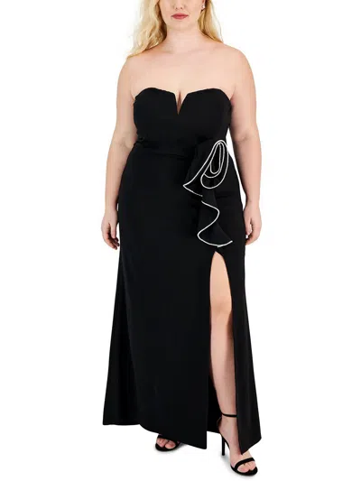 Speechless Plus Womens Knit Strapless Evening Dress In Black