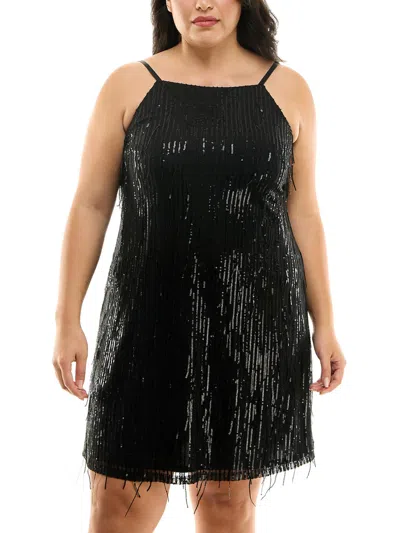 Speechless Plus Womens Sequined Polyester Cocktail And Party Dress In Black