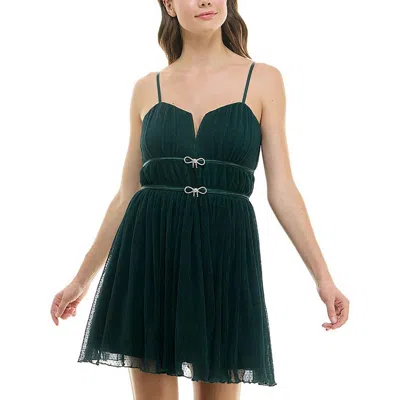 Speechless Womens Embellished Mini Fit & Flare Dress In Green