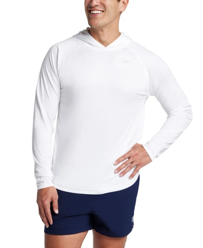 Speedo Men's Baybreeze Long Sleeve Hooded Performance Swim Shirt In Bright White