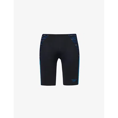 Speedo Logo-print Recycled-polyester-blend Swim Shorts In Black / Dark Teal