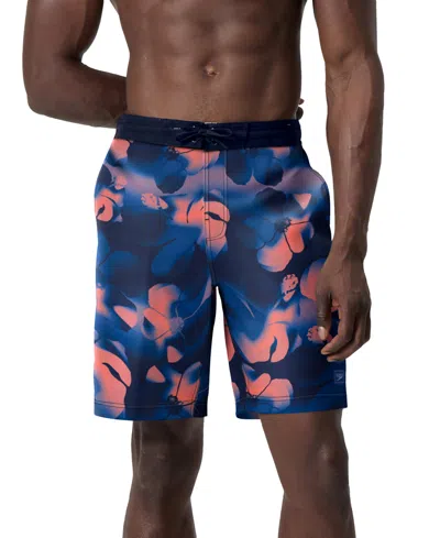 Speedo Men's Bondi Basin Abstract Print Drawstring 9" Boardshorts In Coral Sands