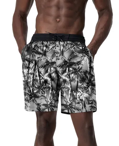 Speedo Men's Hawaiian Sky Bondi Basin Palm Print Drawstring 9" Boardshorts In Black