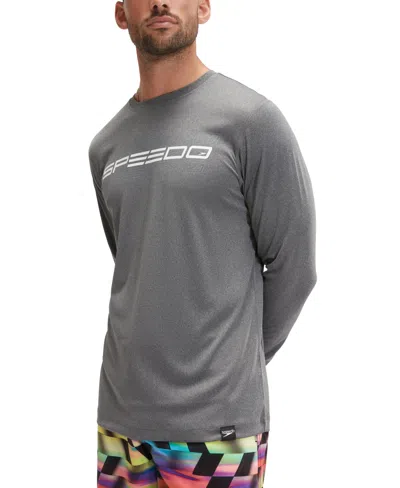 Speedo Men's Long Sleeve Crewneck Performance Graphic Swim Shirt In Anthracite