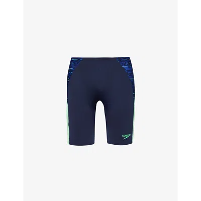 Speedo Logo-print Recycled-polyester-blend Swim Shorts In Navy / Green