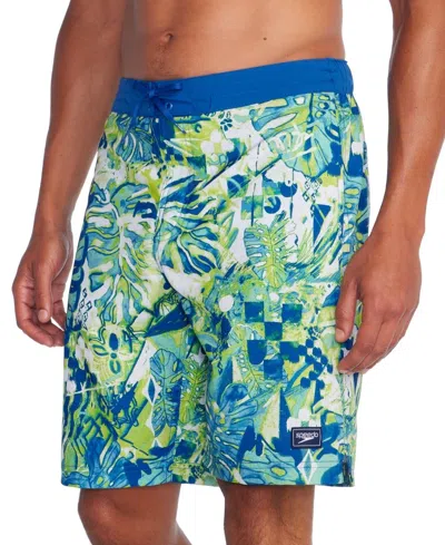 Speedo Printed Bondi Basin Boardshorts Men 9" Inseam Swimwear Fts959 In Blue