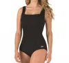 Speedo Shirred Square Neck One Piece In Black In Black