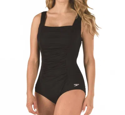 Speedo Shirred Square Neck One Piece In Black