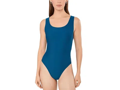 Speedo Solid Mesh Scoop Neck One-piece Women's Swimsuits One Piece Dark Teal: Xs (us Women's 4) In Blue