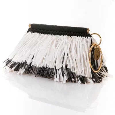 Speira Women's Clutch With Raffia Fringes Black & White