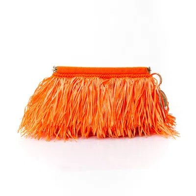 Speira Women's Clutch With Raffia Fringes Orange