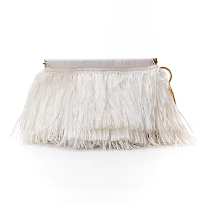 Speira Women's Clutch With Raffia Fringes White