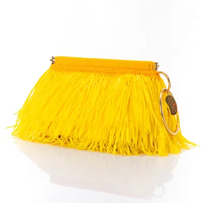 Speira Women's Clutch With Raffia Fringes Yellow