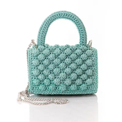Speira Women's Green Mini Shoulder Bubble With Knitted Handle Aqua Glitter