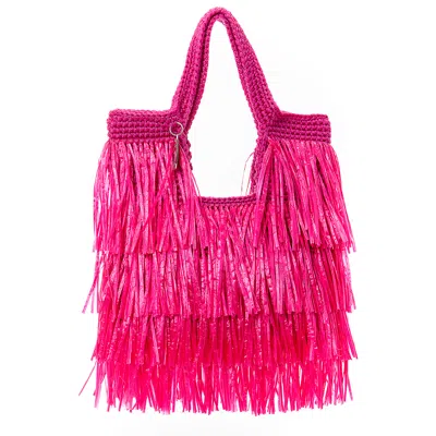 Speira Women's Pink Tote Bag Raffia Fringes Fuchsia